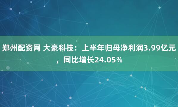 郑州配资网 大豪科技：上半年归母净利润3.99亿元，同比增长24.05%