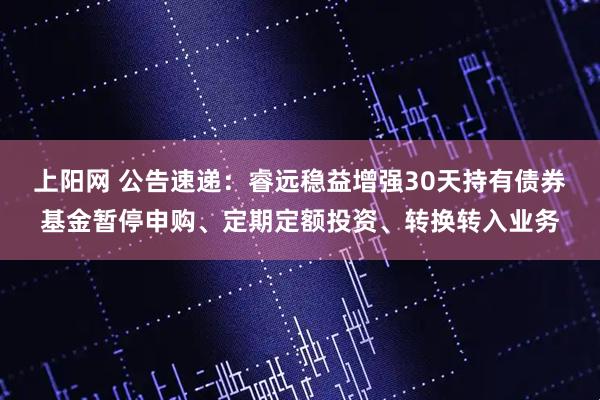 上阳网 公告速递：睿远稳益增强30天持有债券基金暂停申购、定期定额投资、转换转入业务